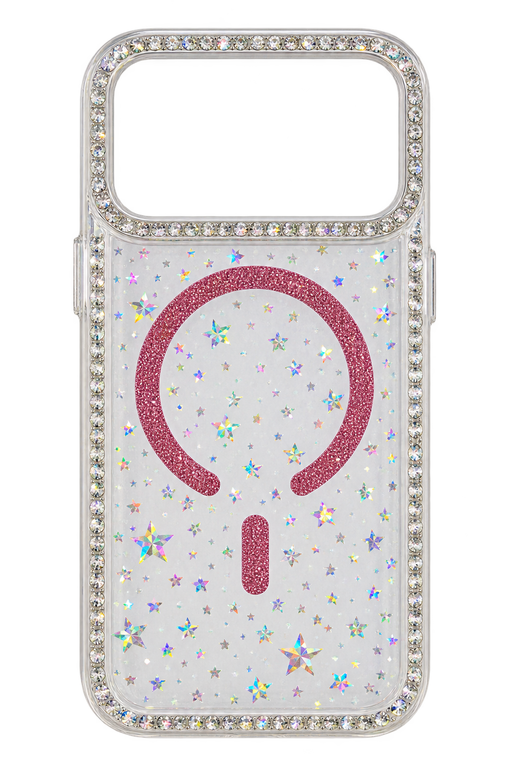 iPhone 17 Pro Max Kristal Yıldızlı MagSafe Uyumlu Kılıf - Şeffaf Pembe