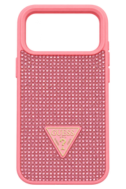 iPhone 17 Pro Max Üçgen Logolu Taşlı Kılıf - Pembe
